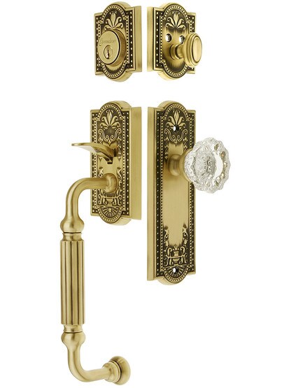 Parthenon Entry Lock Set in Antique Brass Finish with Versailles Knob and